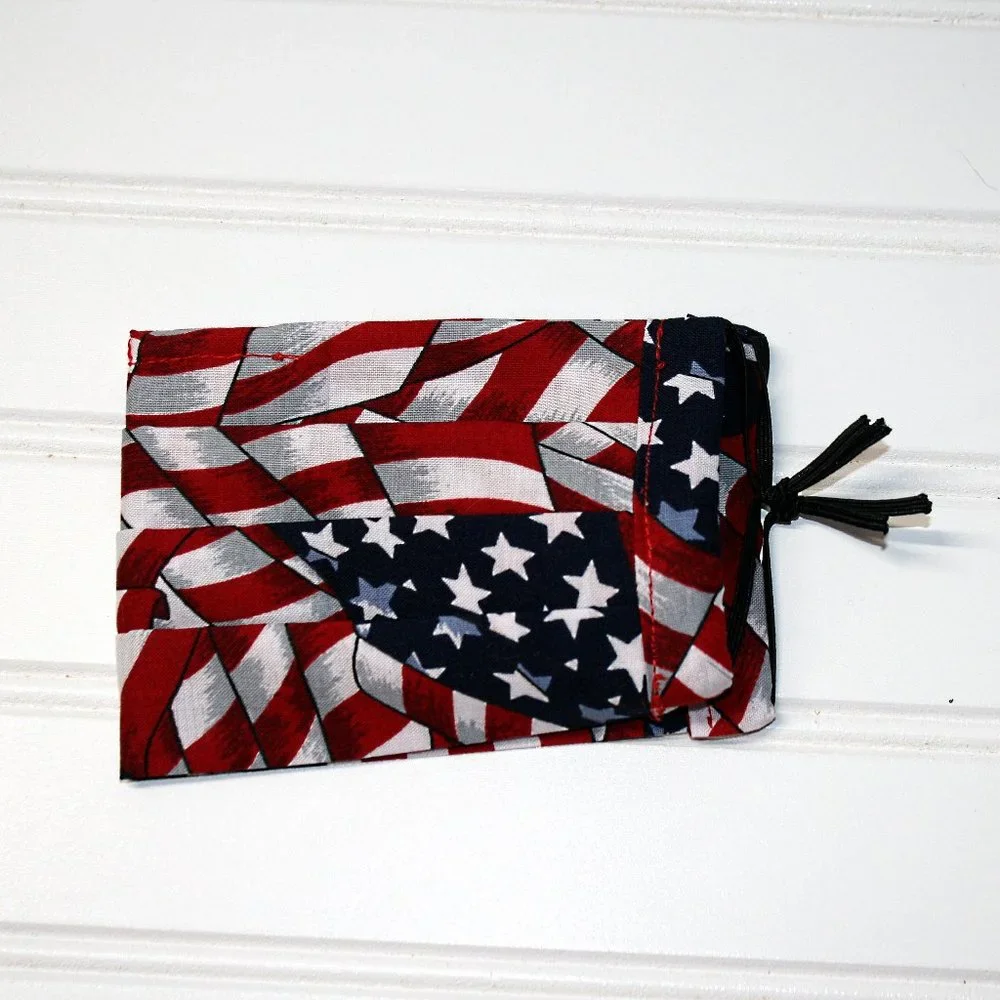 HAND CRAFTED Face Mask American Flag Adult Cloth Fabric Print - Pocket Style